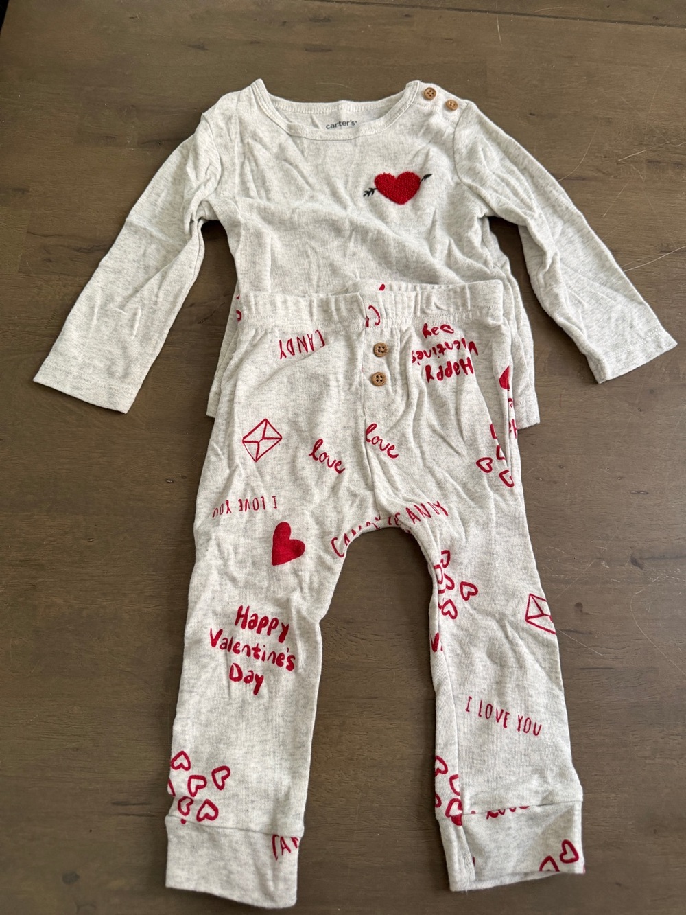 Carter's Gray Two Piece Set with Red Heart & Valentine Prints
